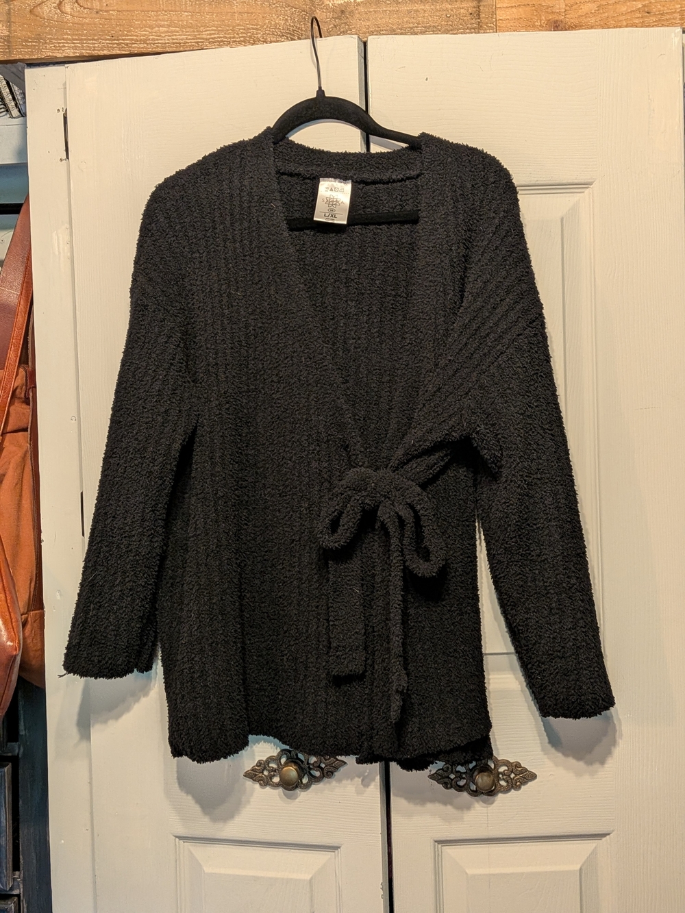 Cabincore Black Tie-Waist Textured Wrap Cardigan Size l/Xl